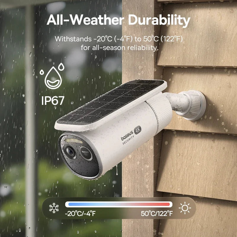 Baseus Security S2 Outdoor Camera 4K Clarity Solar Wireless Wifi Camera Smart Face ID IP67 Waterproof 145°FOV Smart App Control