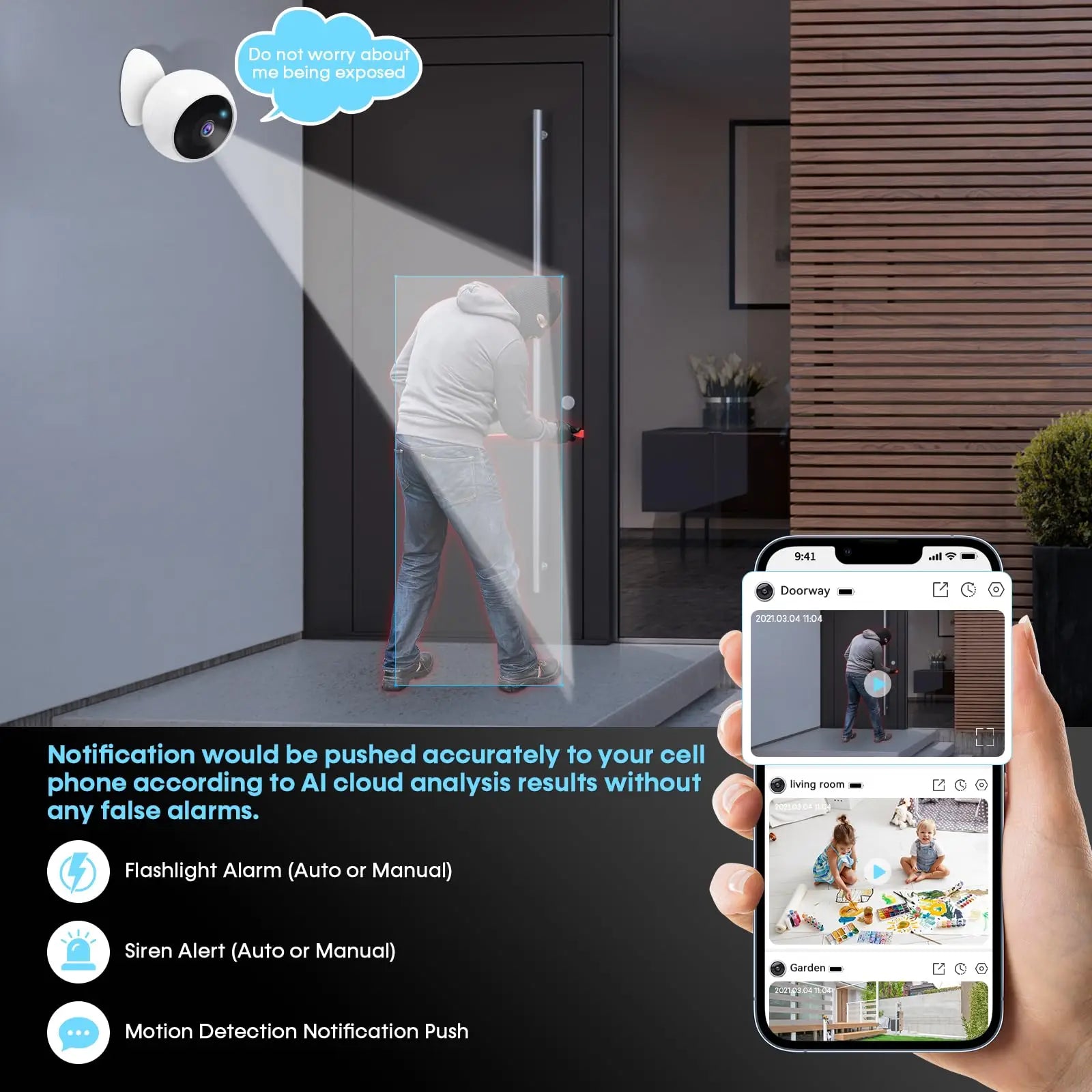 2K 5MP Wi-Fi Home Security Camera with Wireless Outdoor Magnetic Mount (Battery Powered)