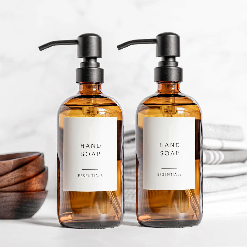 Amber Glass Soap Dispenser with Pump, 2pc 16Oz 500ml