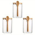 1/2/3/4pcs Airtight Glass Jars with Bamboo Lids and Spoons