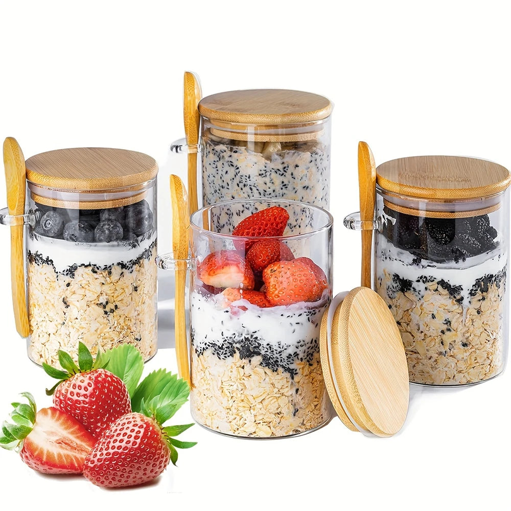 1/2/3/4pcs Airtight Glass Jars with Bamboo Lids and Spoons