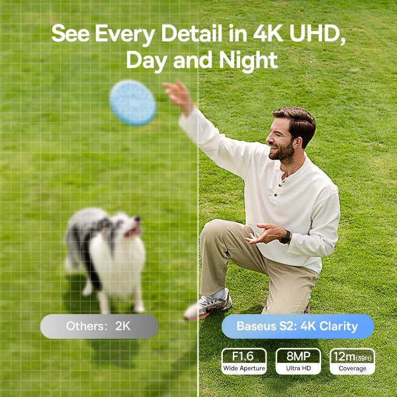 Baseus Security S2 Outdoor Camera 4K Clarity Solar Wireless Wifi Camera Smart Face ID IP67 Waterproof 145°FOV Smart App Control