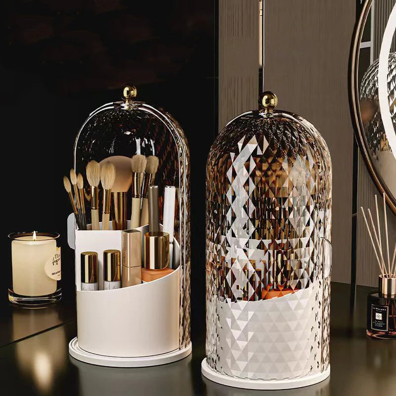 Diamond Birdcage Makeup Brush Holder with Lid 360 Rotating