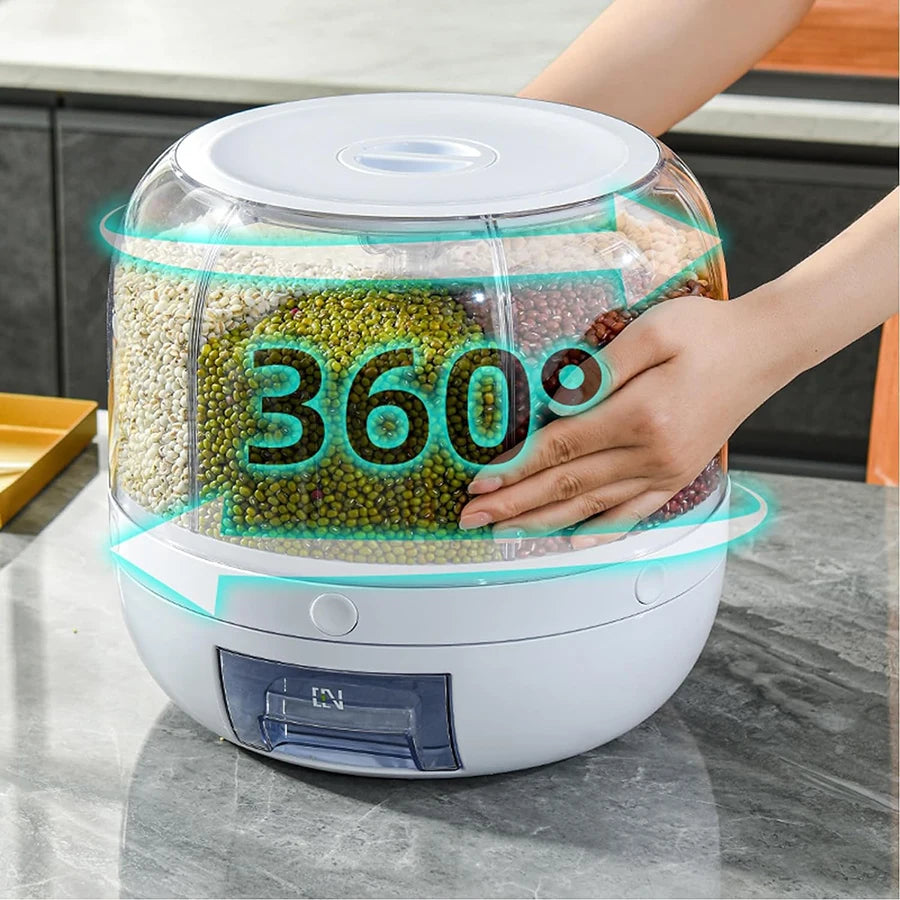360° Rotating 6-Grid Food Dispenser - Airtight Kitchen Storage Container