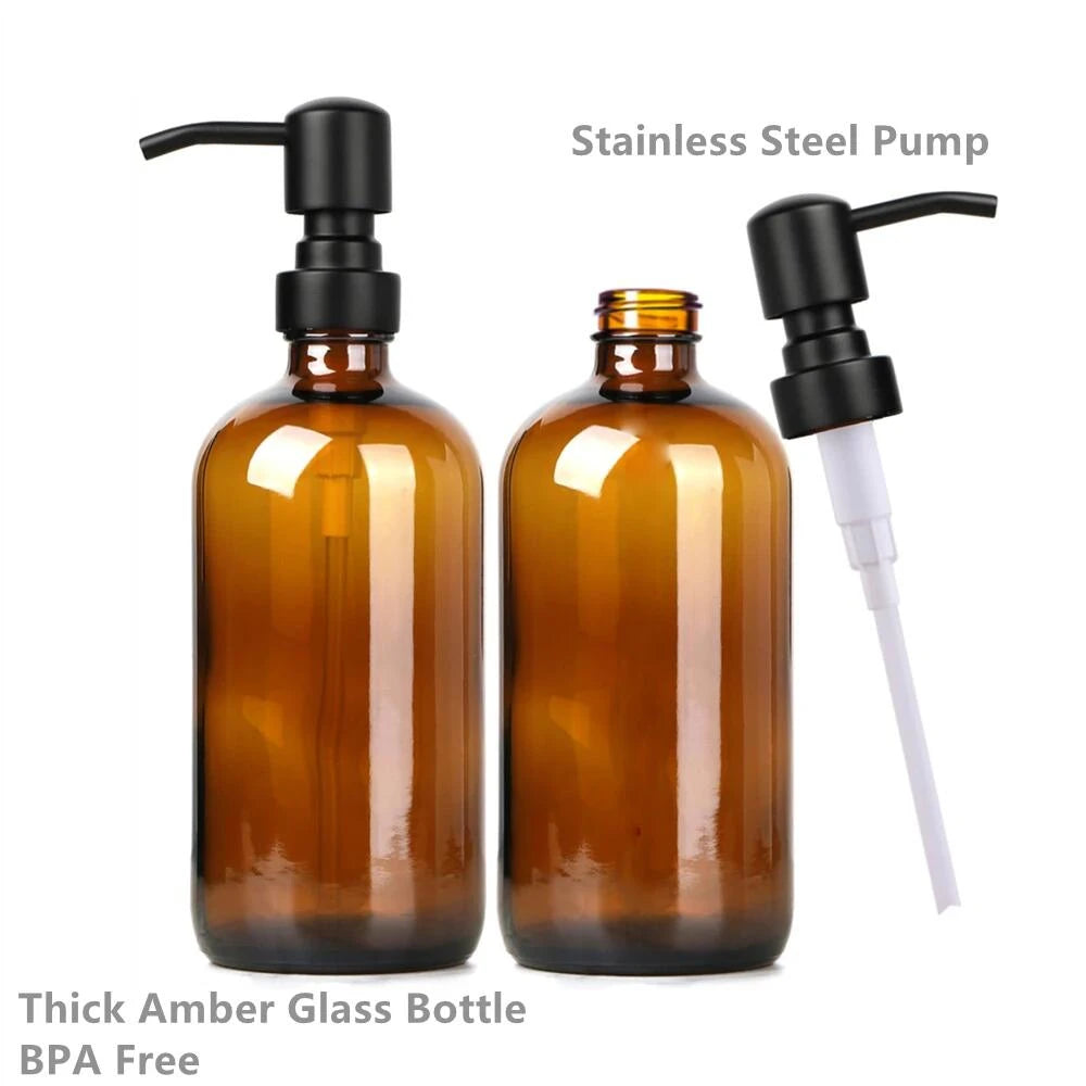 Amber Glass Soap Dispenser with Pump, 2pc 16Oz 500ml