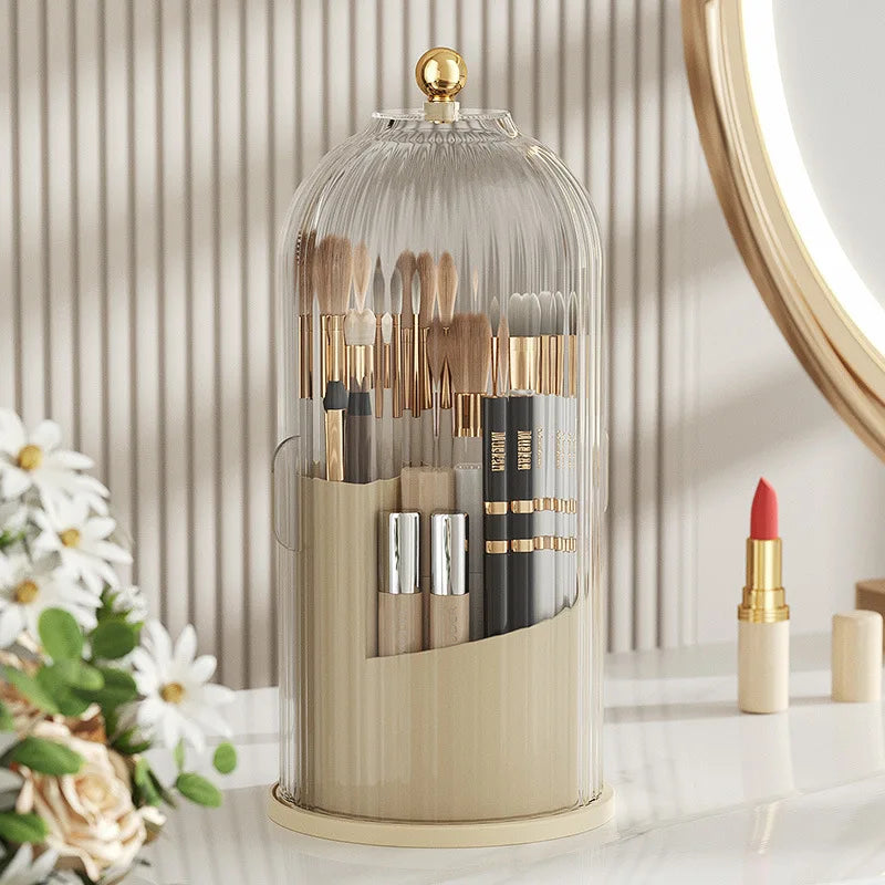 Diamond Birdcage Makeup Brush Holder with Lid 360 Rotating