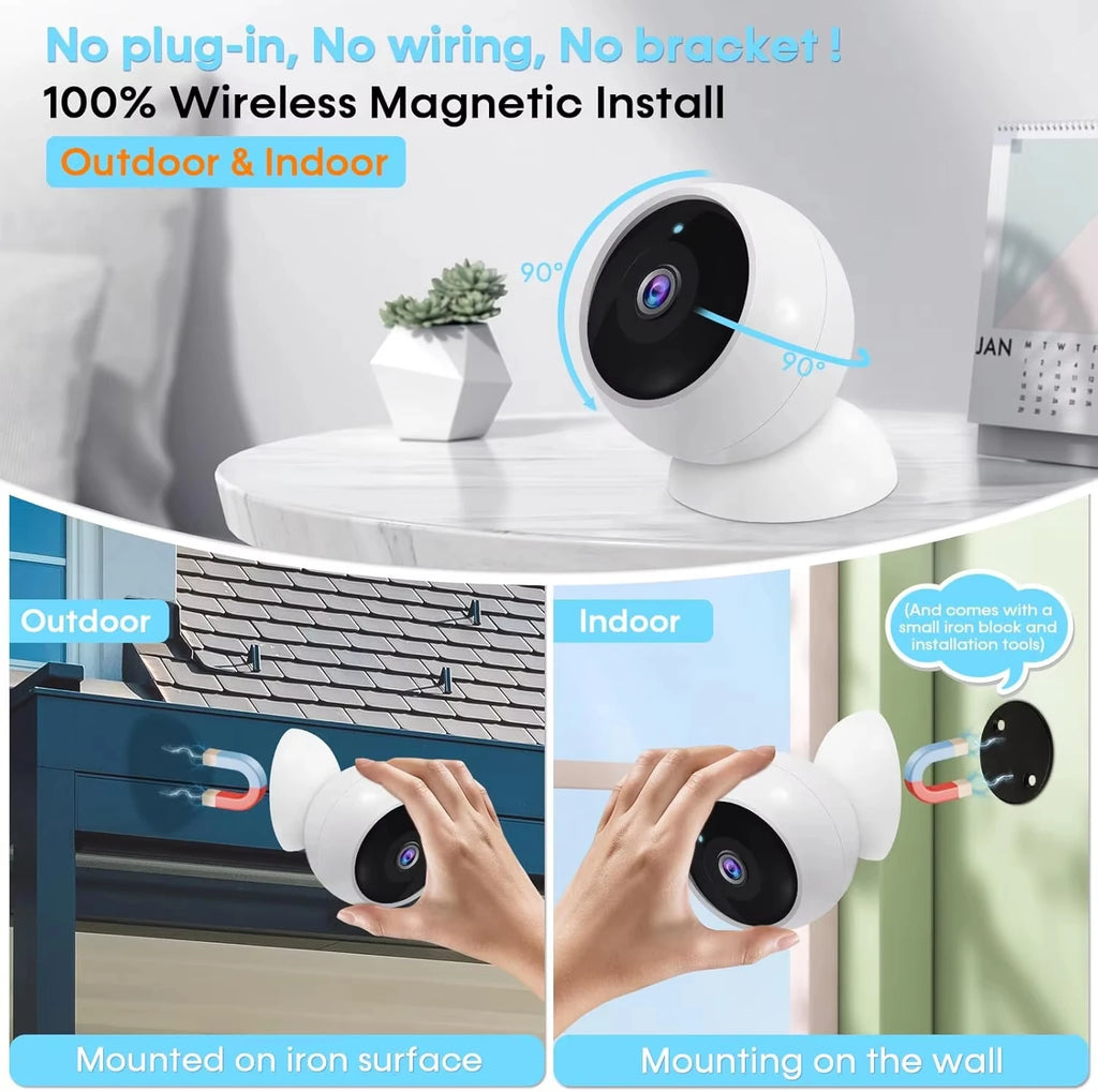2K 5MP Wi-Fi Home Security Camera with Wireless Outdoor Magnetic Mount (Battery Powered)