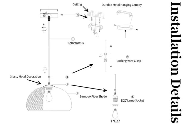 Bamboo Lantern Natural Rattan Wicker E27 L