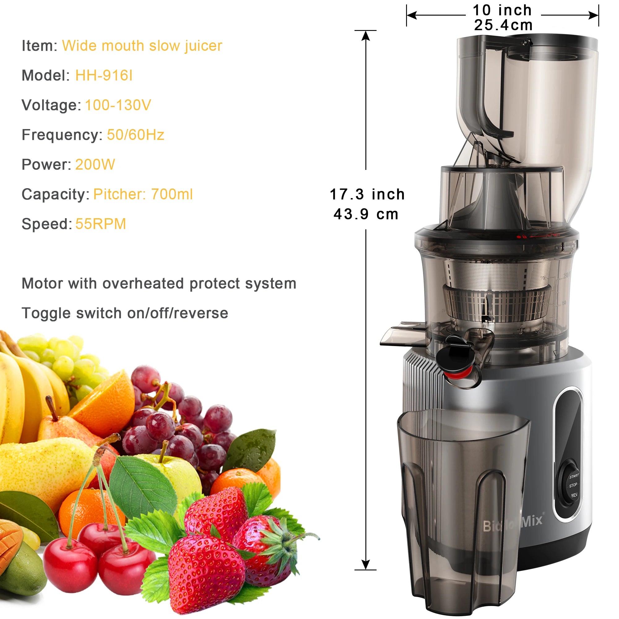 BioloMix Cold Press Juicer with 78mm Feed Chute