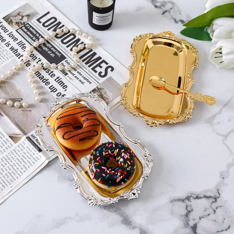 Vintage Embossed Stainless Steel Tray Serving