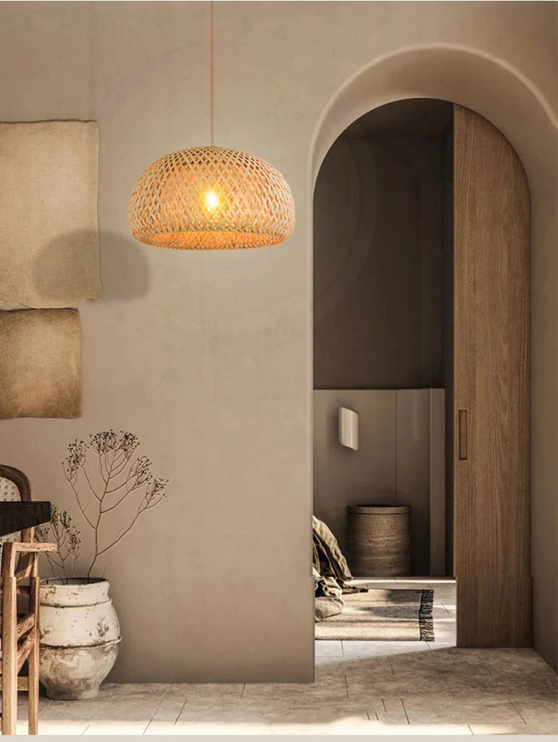 Bamboo Lantern Natural Rattan Wicker E27 L