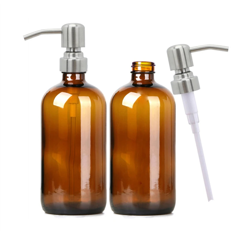Amber Glass Soap Dispenser with Pump, 2pc 16Oz 500ml