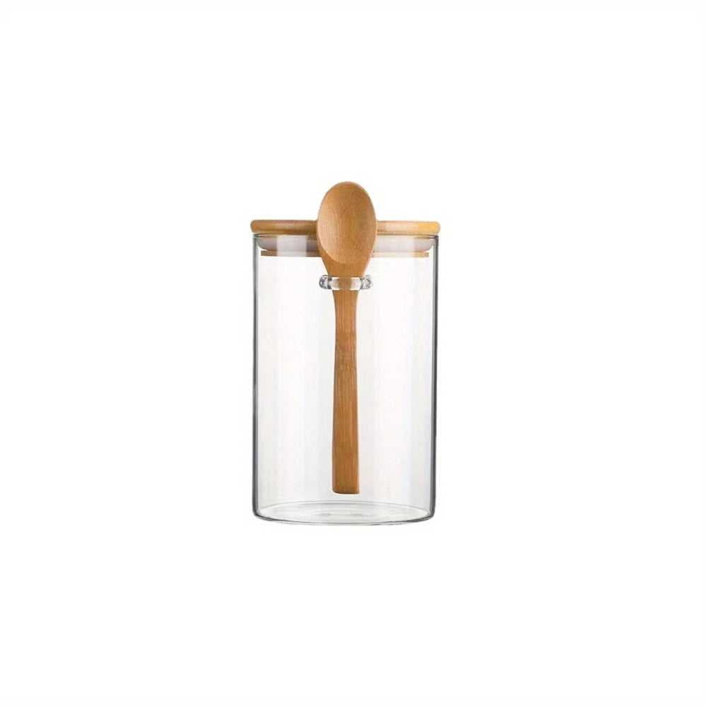 1/2/3/4pcs Airtight Glass Jars with Bamboo Lids and Spoons