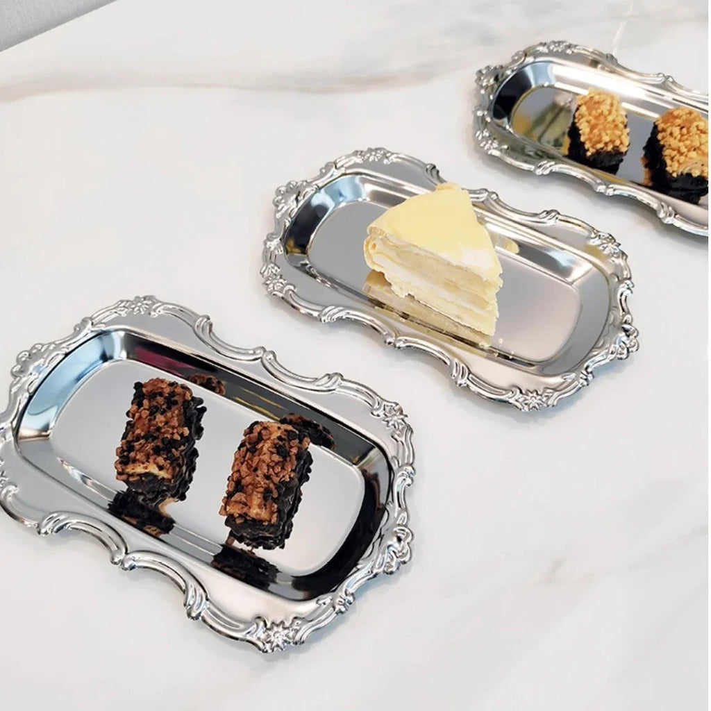 Vintage Embossed Stainless Steel Tray Serving