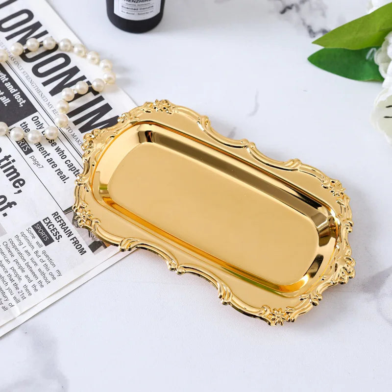 Vintage Embossed Stainless Steel Tray Serving