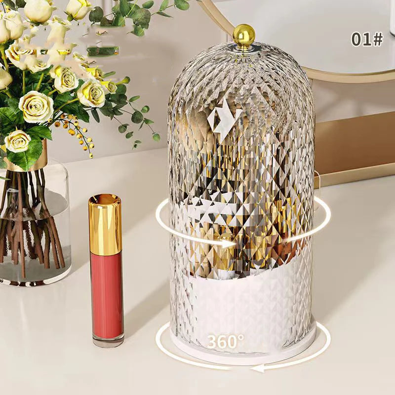 Diamond Birdcage Makeup Brush Holder with Lid 360 Rotating