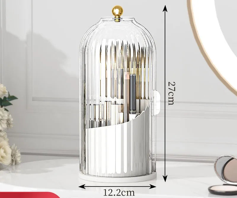 Diamond Birdcage Makeup Brush Holder with Lid 360 Rotating