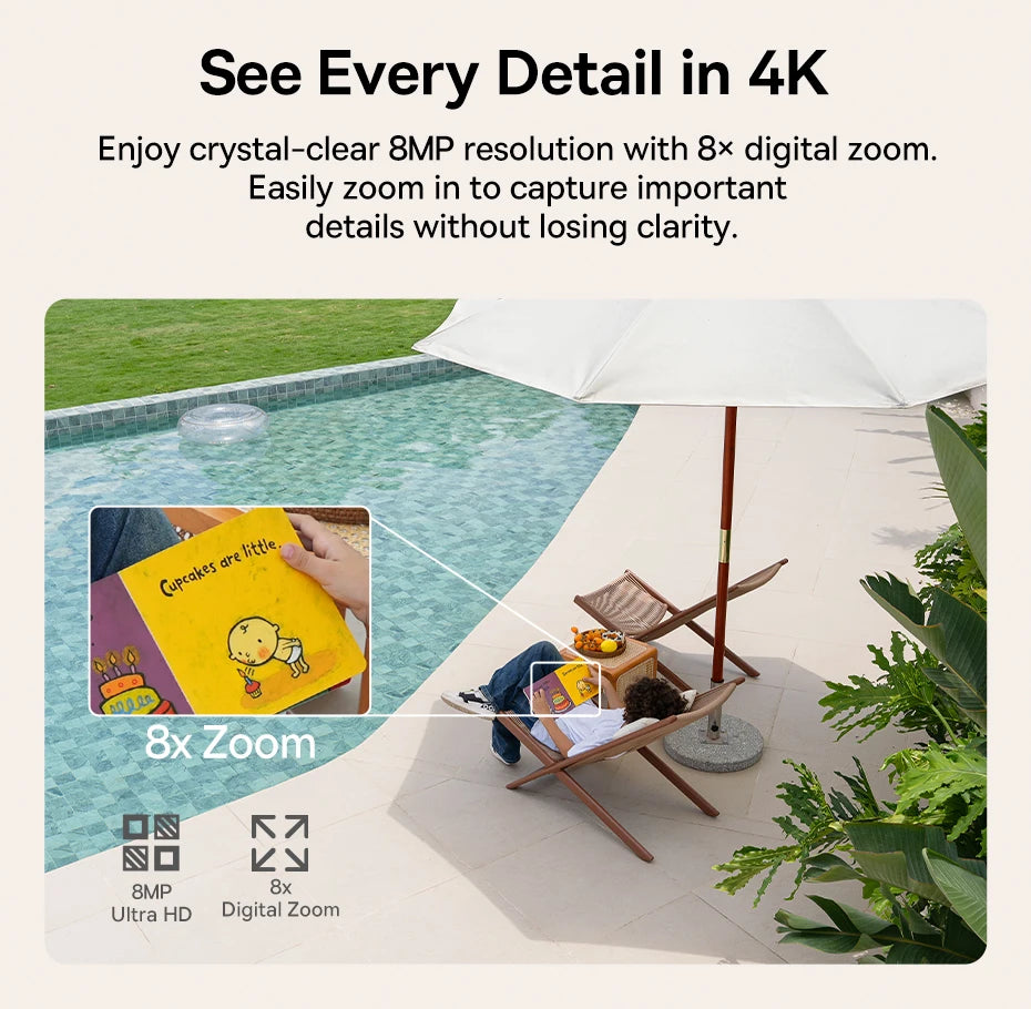 Baseus Security S2 Outdoor Camera 4K Clarity Solar Wireless Wifi Camera Smart Face ID IP67 Waterproof 145°FOV Smart App Control