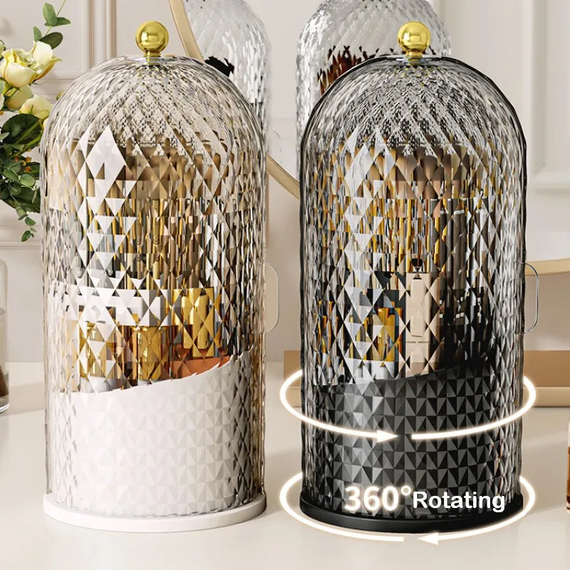 Diamond Birdcage Makeup Brush Holder with Lid 360 Rotating