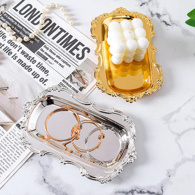 Vintage Embossed Stainless Steel Tray Serving