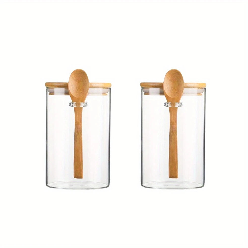 1/2/3/4pcs Airtight Glass Jars with Bamboo Lids and Spoons