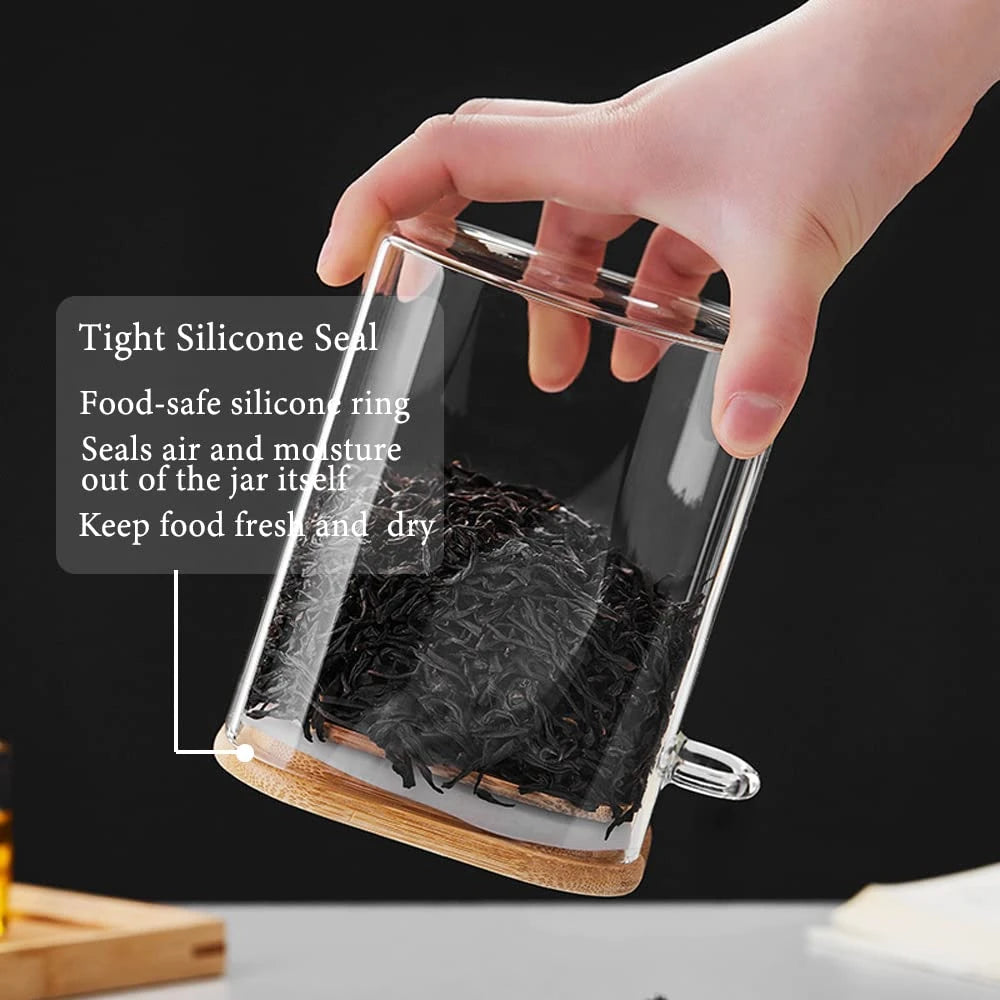 1/2/3/4pcs Airtight Glass Jars with Bamboo Lids and Spoons