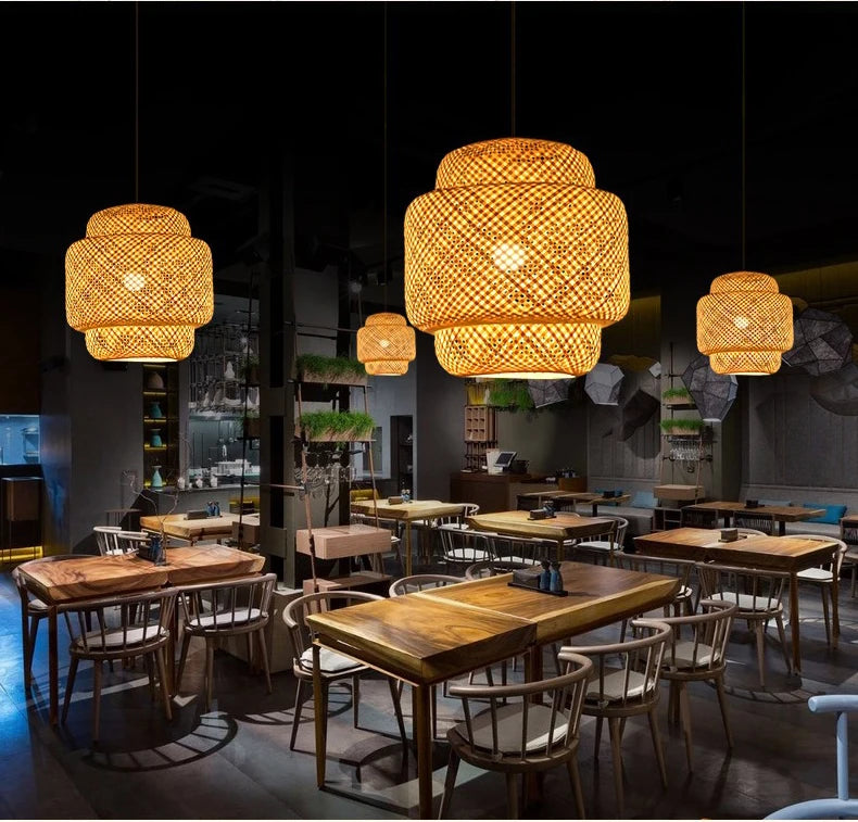 Bamboo Lantern Natural Rattan Wicker E27 L