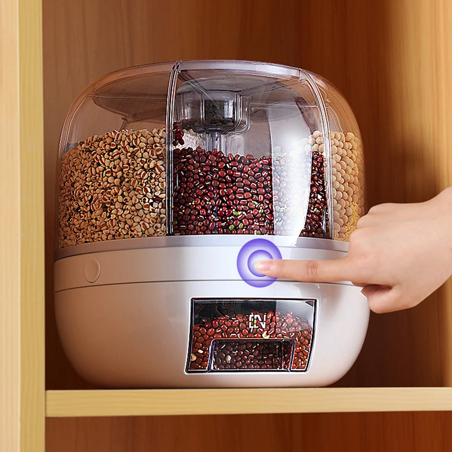 360° Rotating 6-Grid Food Dispenser - Airtight Kitchen Storage Container
