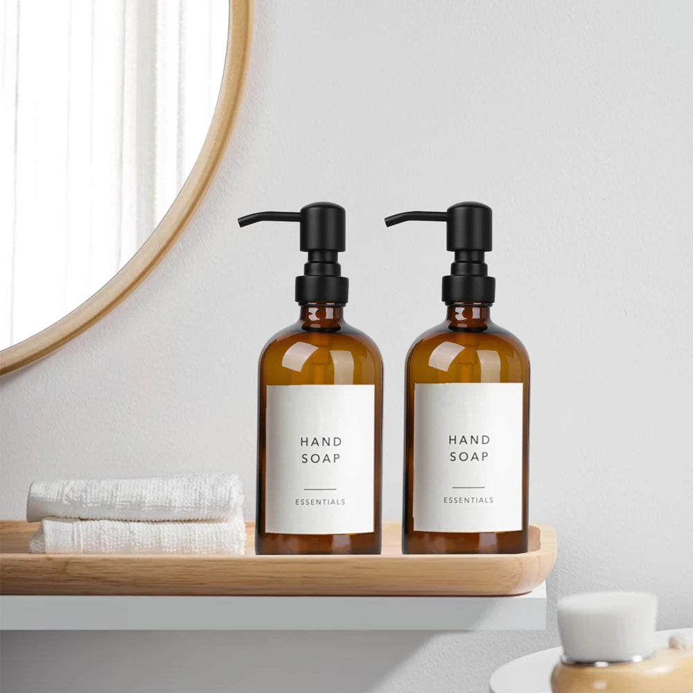 Amber Glass Soap Dispenser with Pump, 2pc 16Oz 500ml