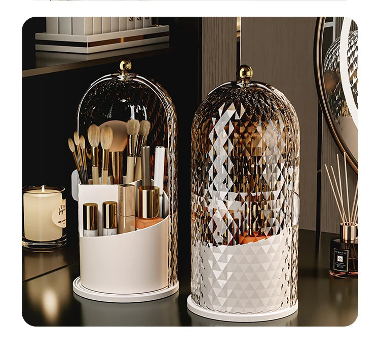 Diamond Birdcage Makeup Brush Holder with Lid 360 Rotating